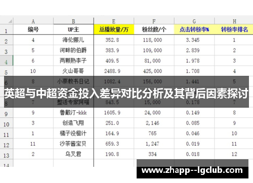 英超与中超资金投入差异对比分析及其背后因素探讨