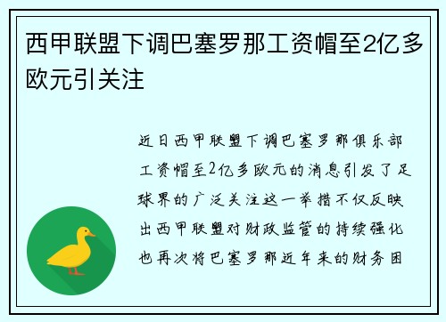 西甲联盟下调巴塞罗那工资帽至2亿多欧元引关注 西甲联盟下调巴塞罗那工资帽至2亿多欧元引关注
